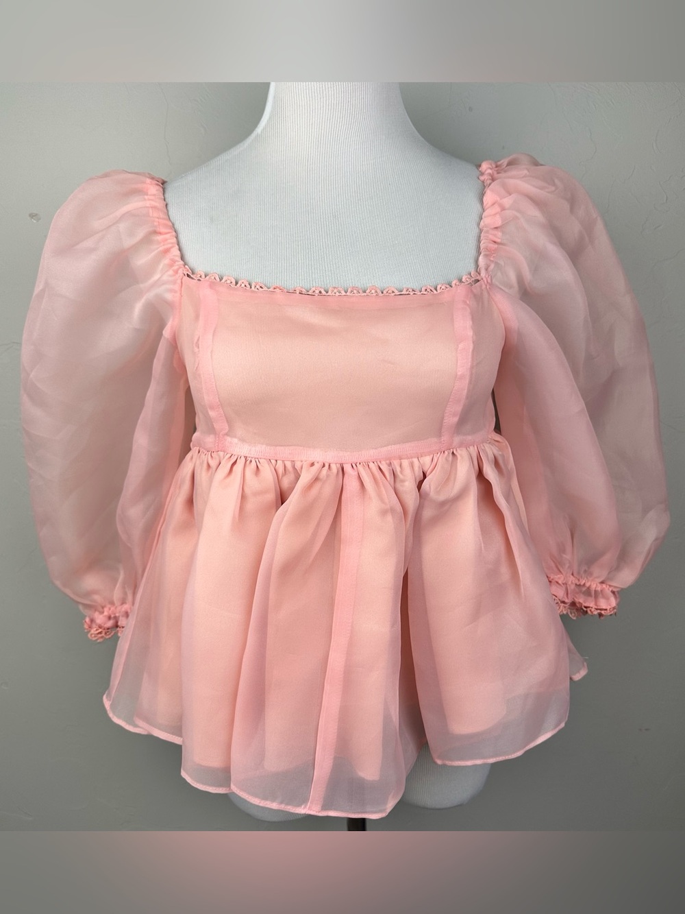 Mable Roselyn Tulle Babydoll Top Pink Puff Sleeve Coquette NWT M